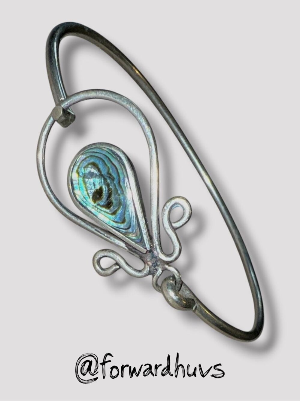 Vintage Abalone Shell Silver Tone Wire Cuff Bracelet Artisan Boho